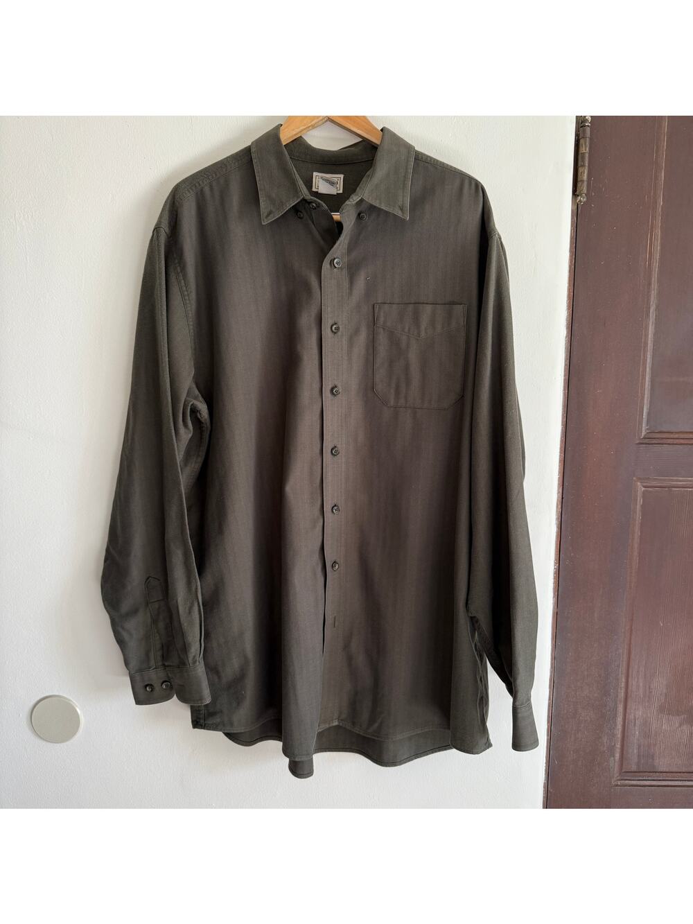 L.L. Bean | Olive 100% Cotton Herringbone Button down Classic Shirt | XL Tall